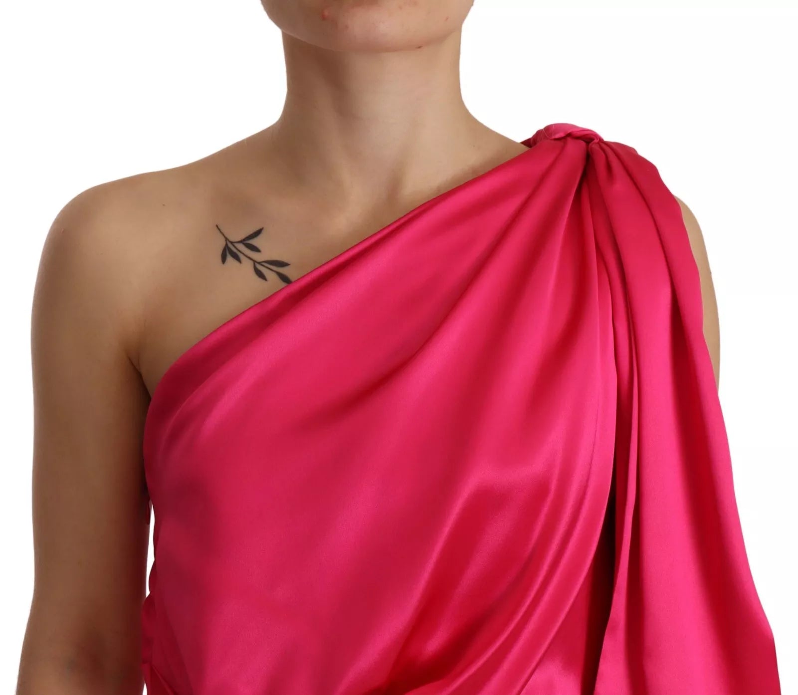 Μίντι φόρεμα Dolce &amp; Gabbana Silk Pink Fitted Cut One Shoulder