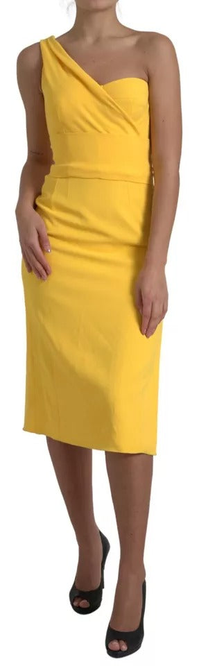 Φόρεμα Dolce &amp; Gabbana Yellow One Shoulder Slit Midi