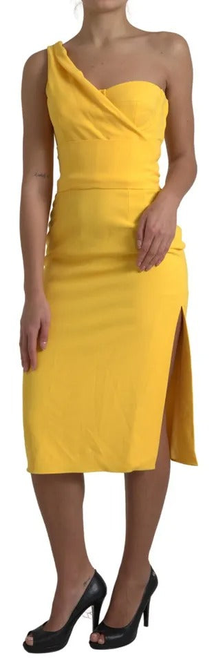 Φόρεμα Dolce &amp; Gabbana Yellow One Shoulder Slit Midi