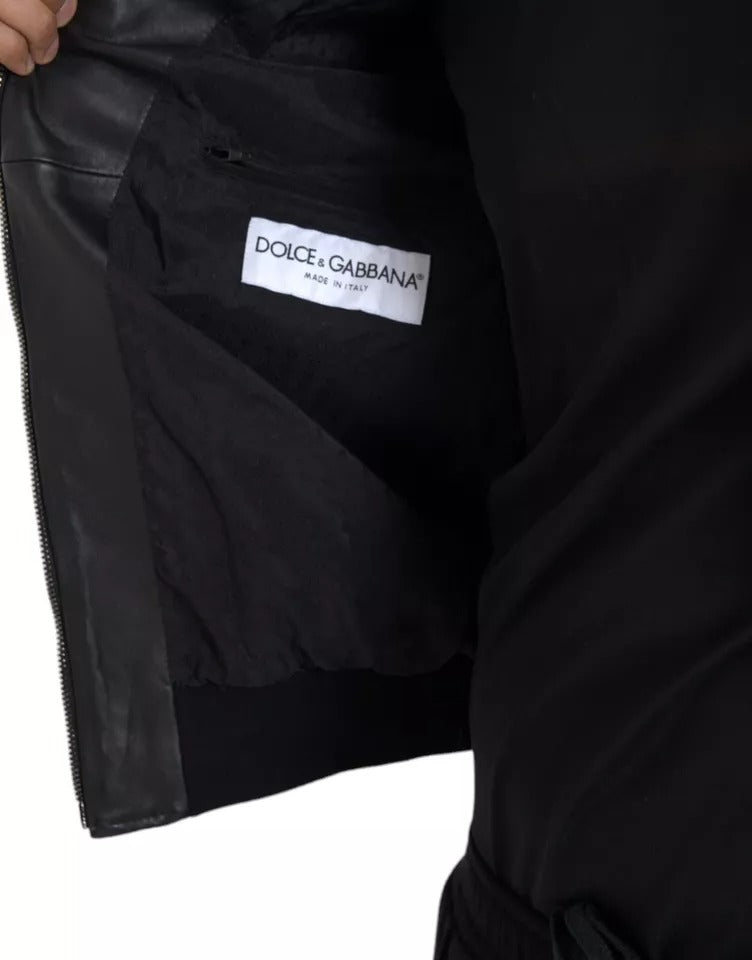 Dolce &amp; Gabbana Black Bomber Δερμάτινο Full Zip Biker Blouson Jacket