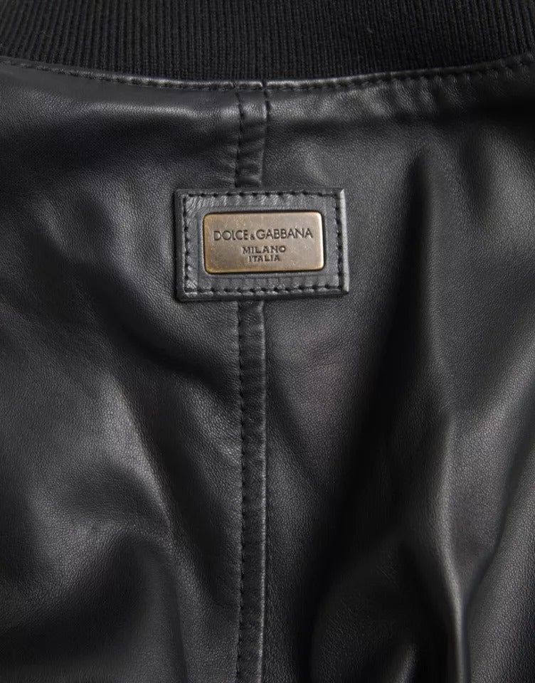 Dolce &amp; Gabbana Black Bomber Δερμάτινο Full Zip Biker Blouson Jacket