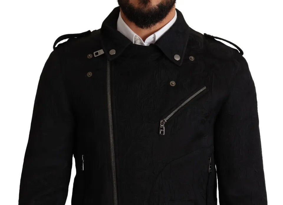 Μπουφάν Dolce &amp; Gabbana Μαύρο Μπροκάρ Biker Coat Full Zip