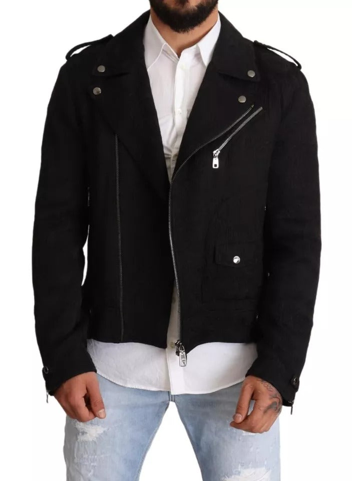 Μπουφάν Dolce &amp; Gabbana Μαύρο Μπροκάρ Biker Coat Full Zip