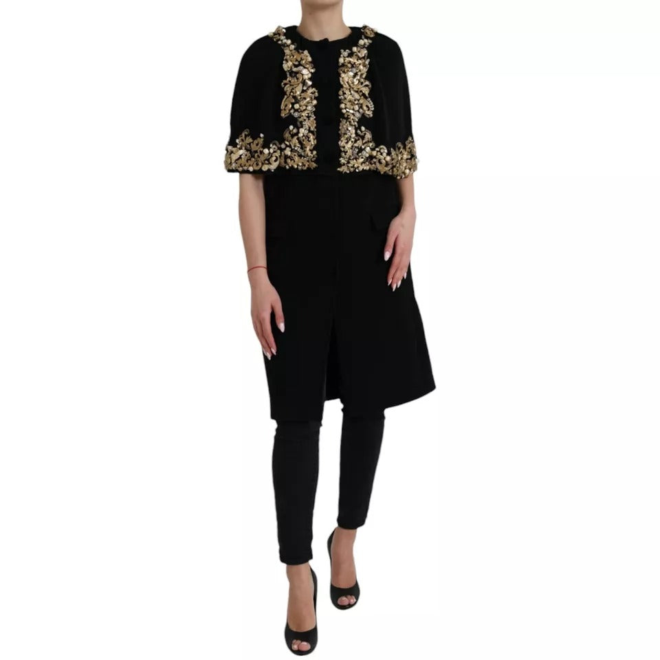 Dolce & Gabbana Black VirginWool Embellished Overcoat Jacket