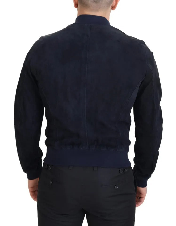 Dolce & Gabbana Dark Blue Suede Lambskin Blouson Jacket