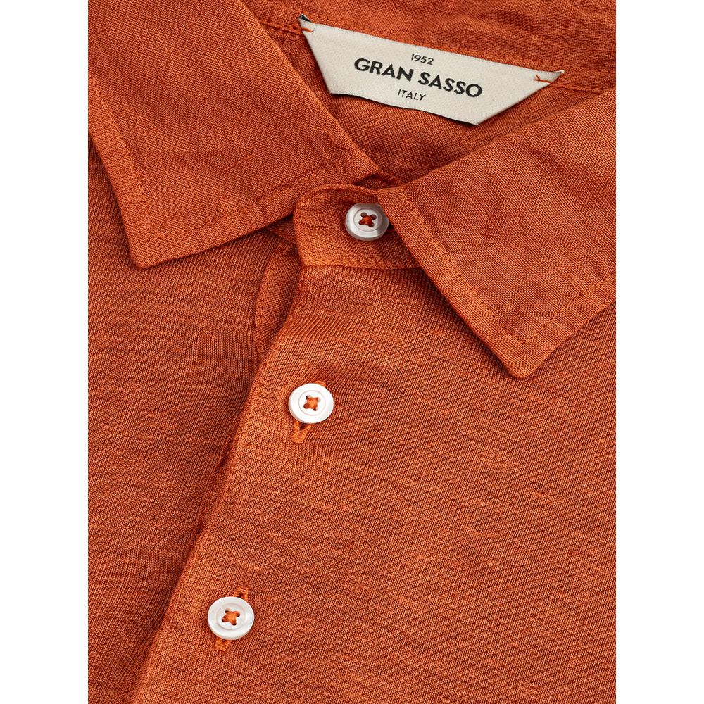 Gran Sasso Elegant Linen Polo Shirt in Sophisticated Brown