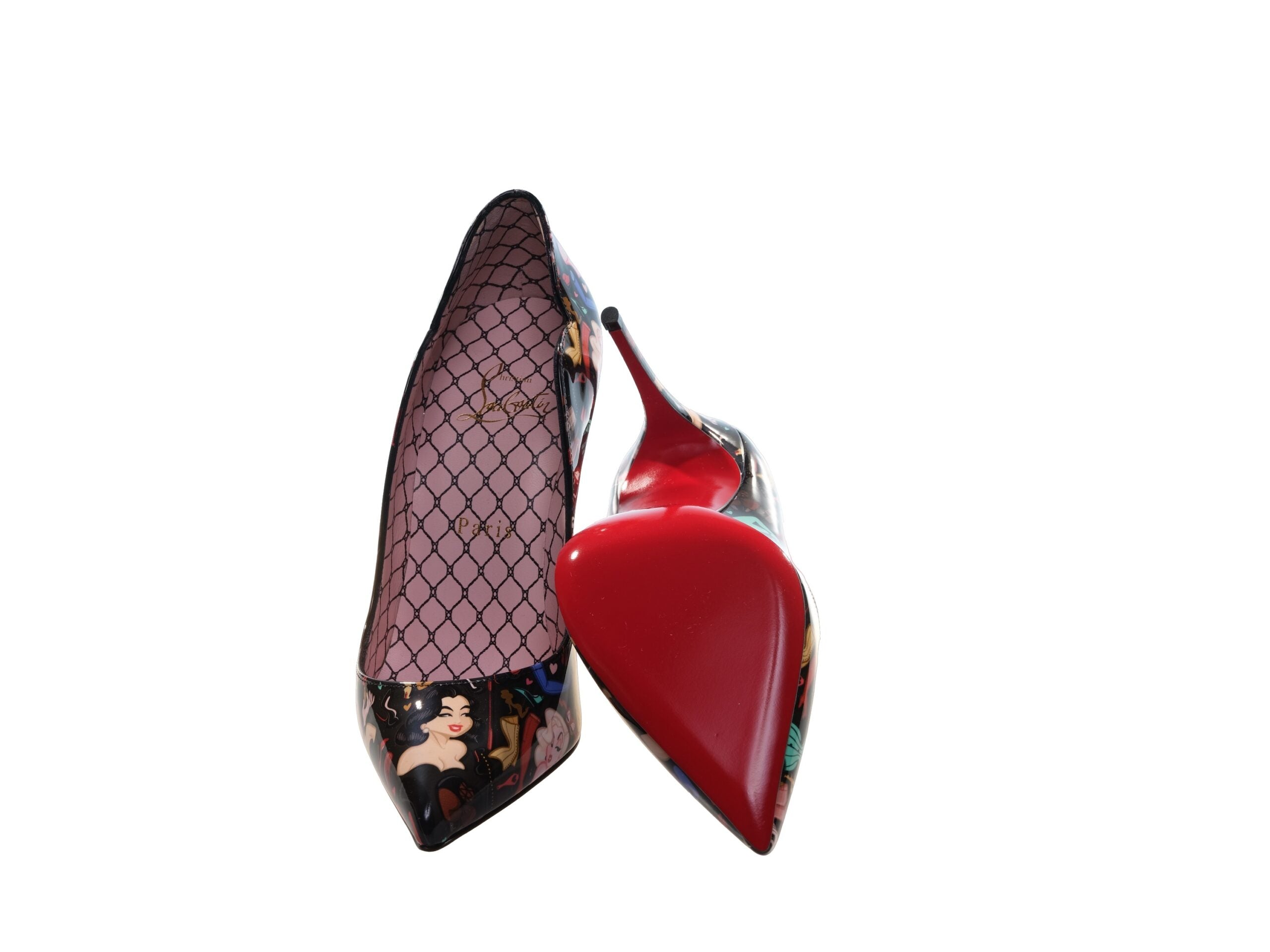 Christian Louboutin Hot Chick 100 Black Limited Edition Dr Bored Print Patent Δερμάτινες αντλίες ψηλοτάκουνων