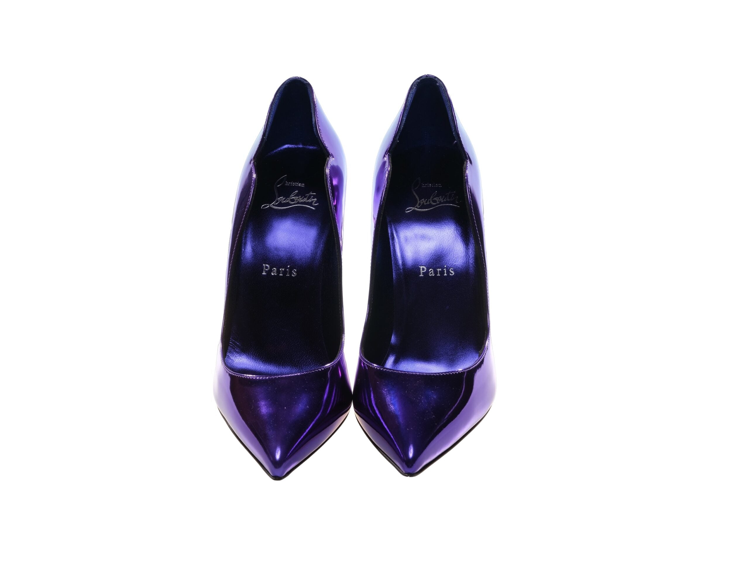 Christian Louboutin Hot Chick 100 Purple Mirrored Patent Leather Pumps High Heel