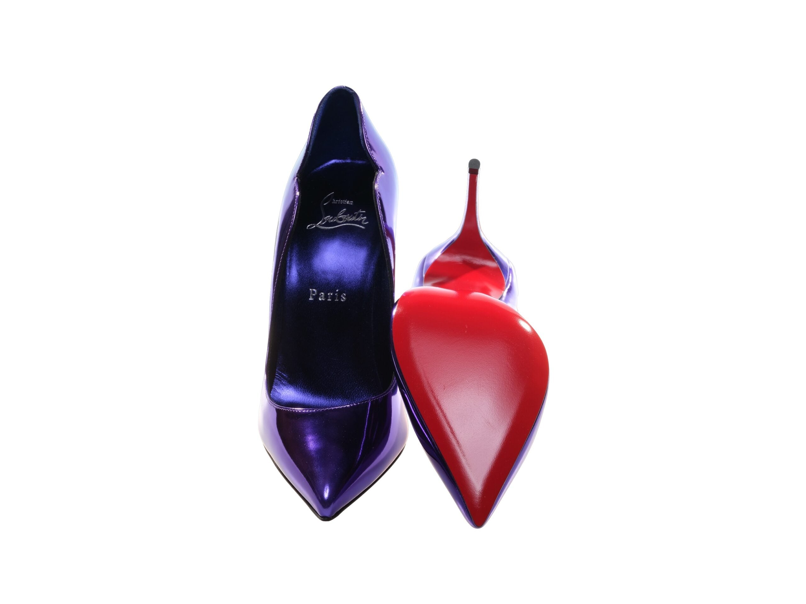 Christian Louboutin Hot Chick 100 Purple Mirrored Patent Leather Pumps High Heel