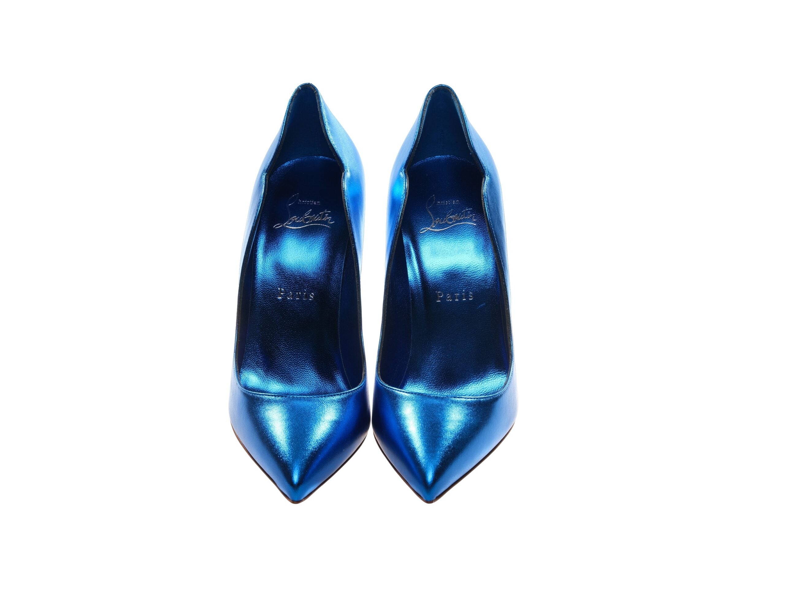 Christian Louboutin Hot Chick 100 Blue Mirrored Leather Patent Pumps ψηλοτάκουνα