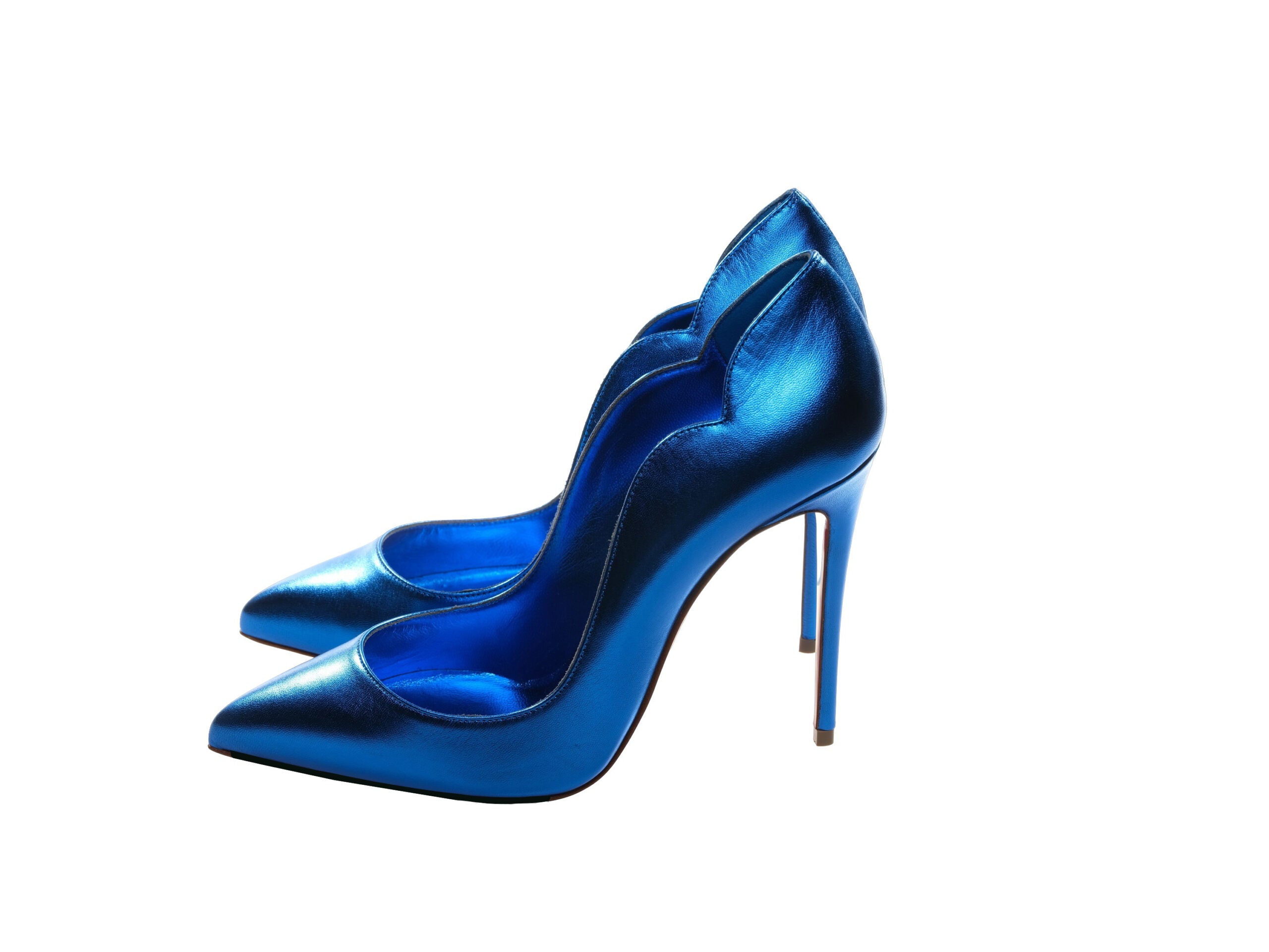 Christian Louboutin Hot Chick 100 Blue Mirrored Leather Patent Pumps ψηλοτάκουνα