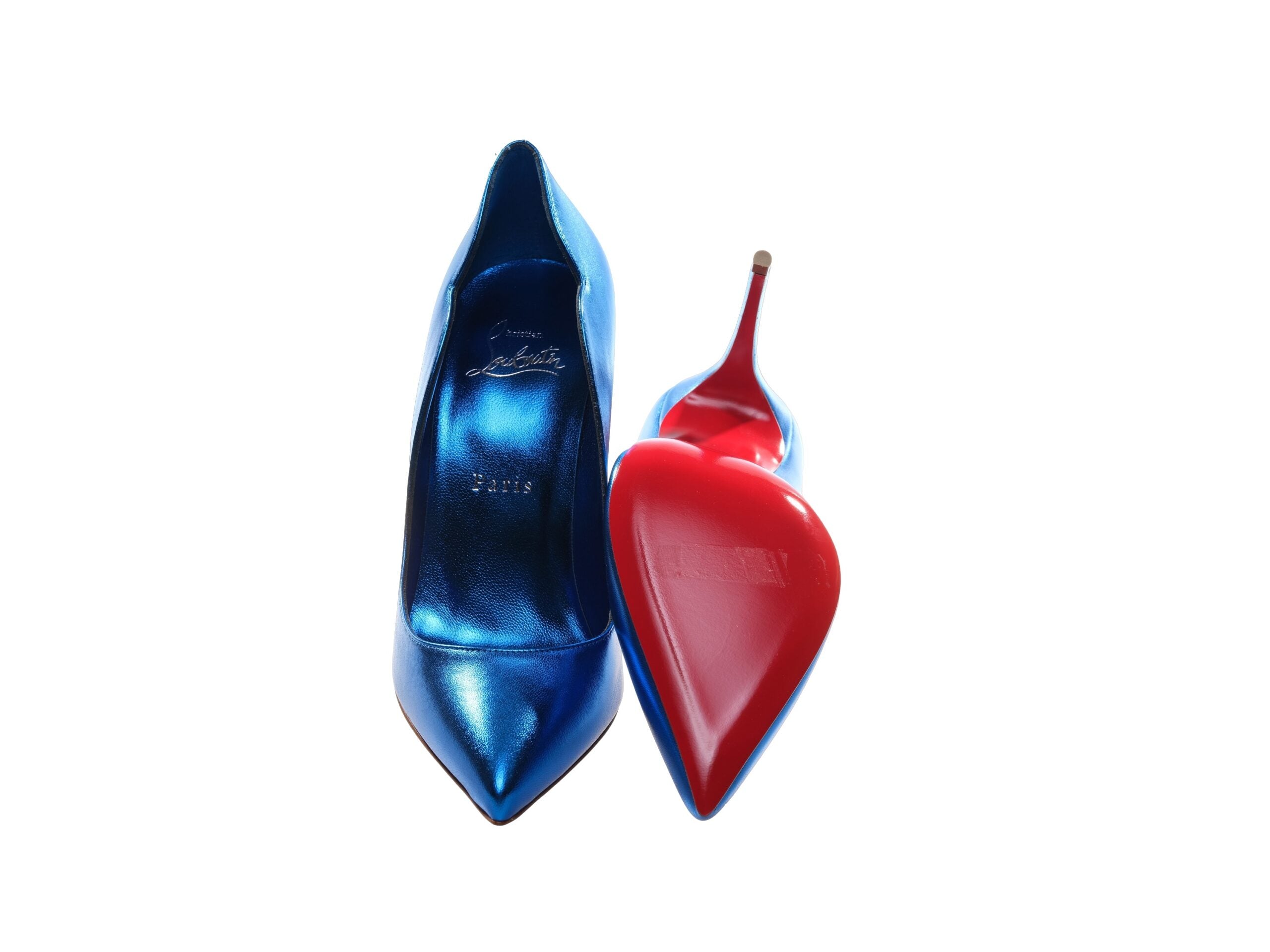 Christian Louboutin Hot Chick 100 Blue Mirrored Leather Patent Pumps ψηλοτάκουνα