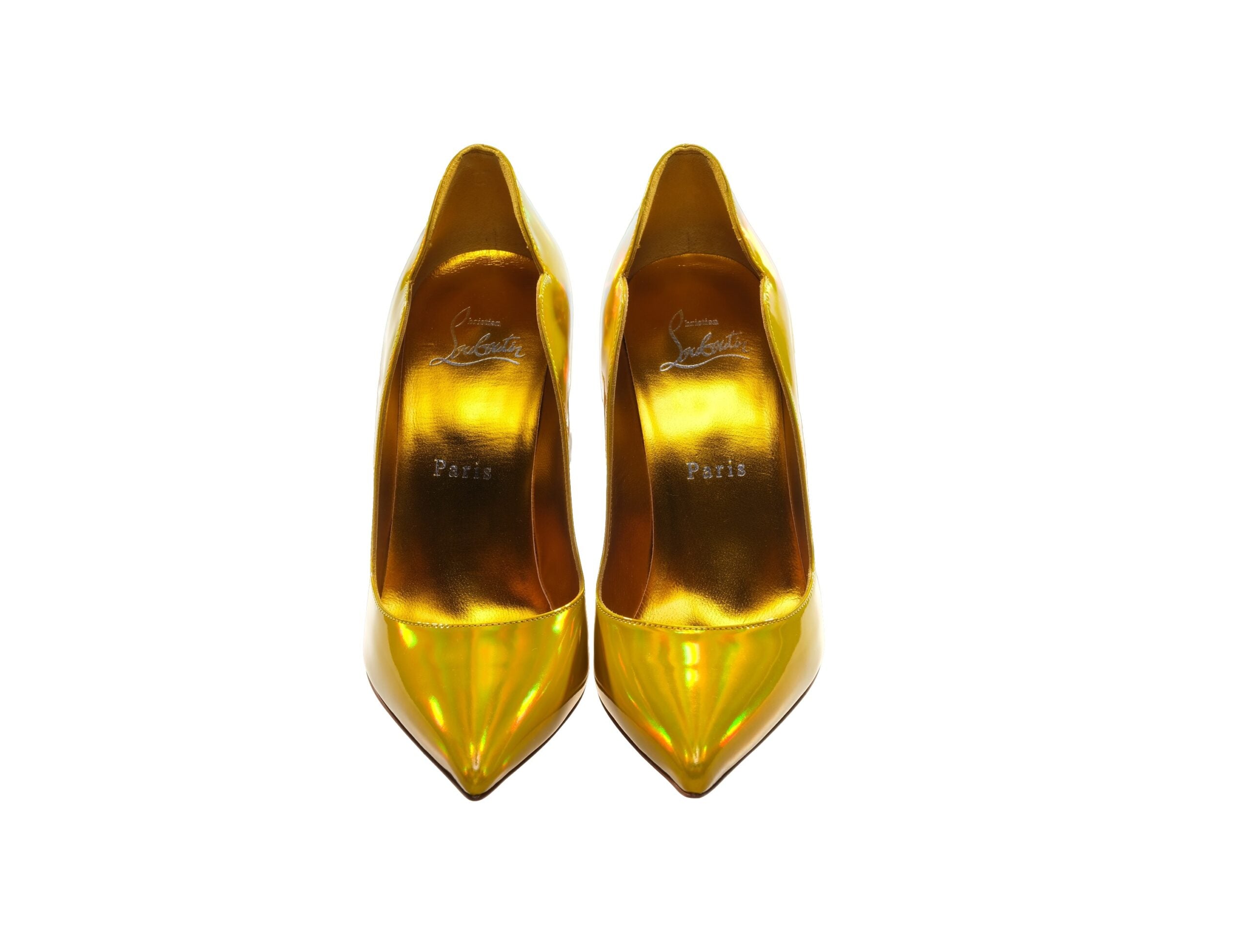 Christian Louboutin Hot Chick 100 Yellow Mirrored Patent Leather Pumps High Heel