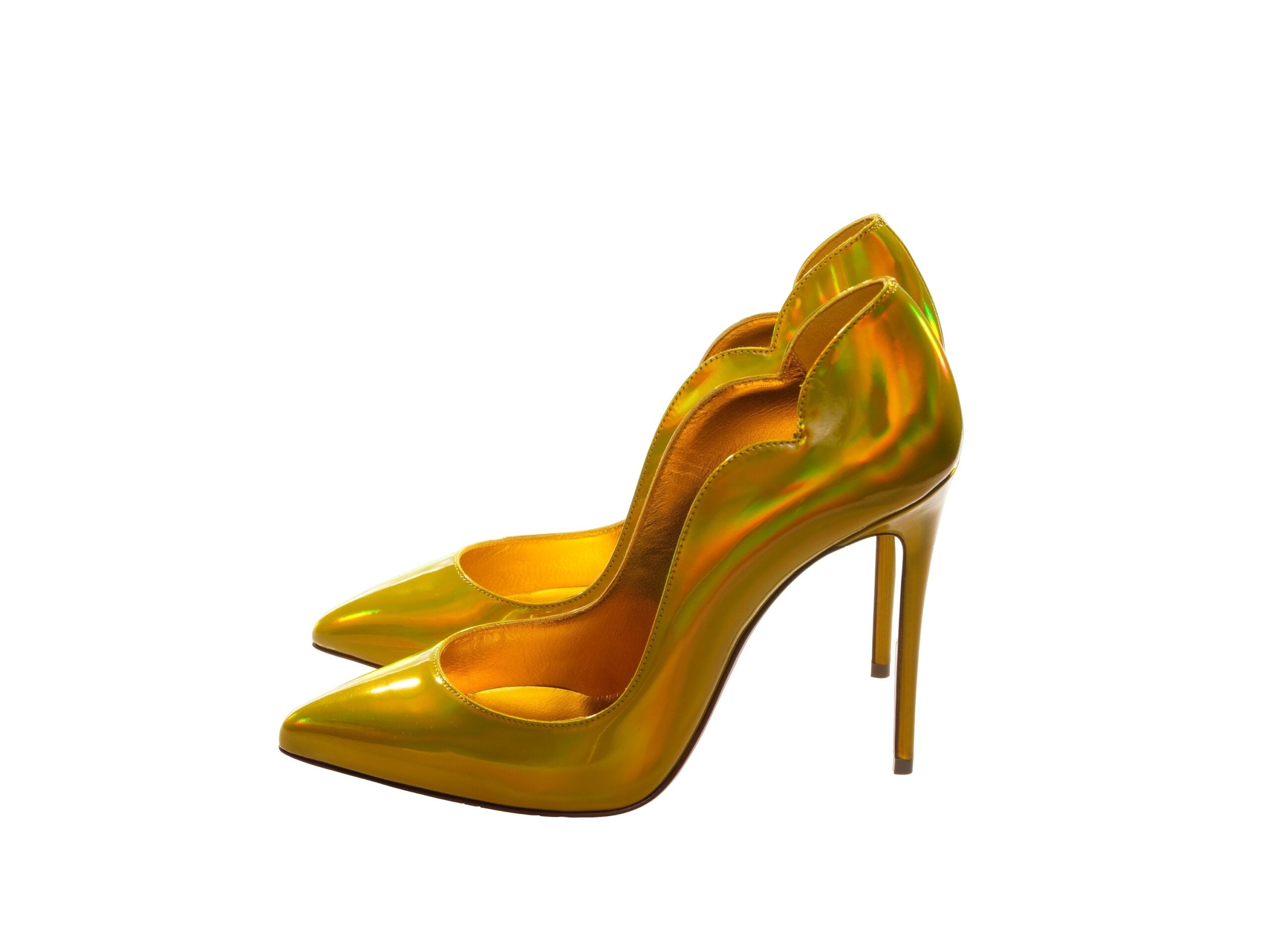 Christian Louboutin Hot Chick 100 Yellow Mirrored Patent Leather Pumps High Heel