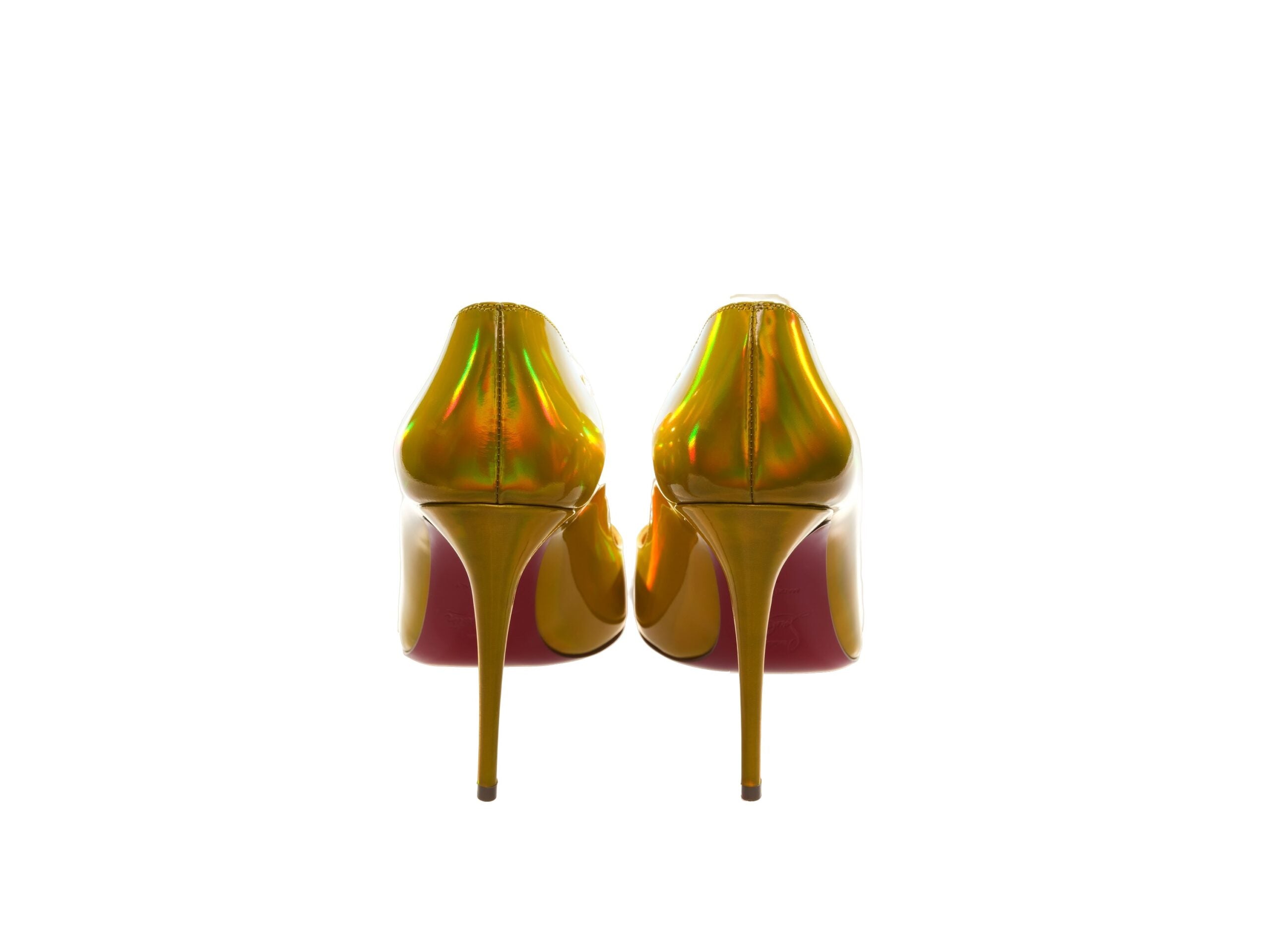 Christian Louboutin Hot Chick 100 Yellow Mirrored Patent Leather Pumps High Heel