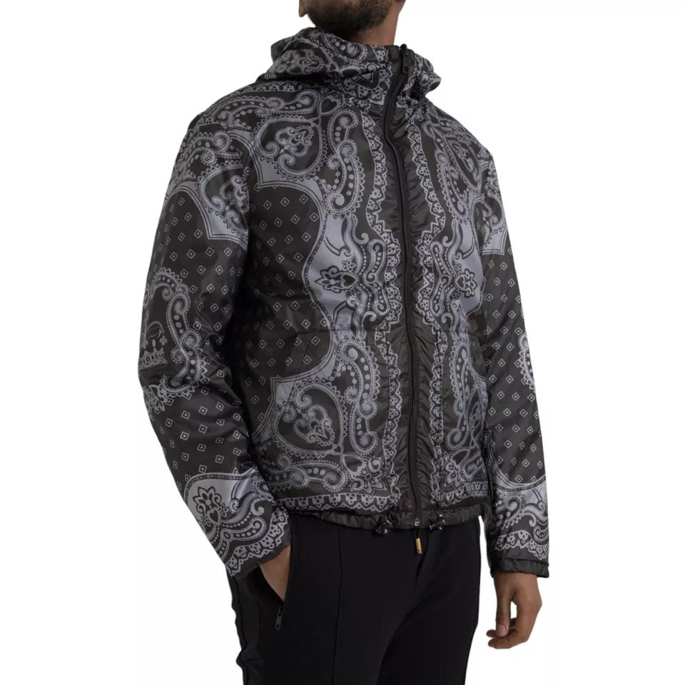 Dolce & Gabbana Grey Bandana Hooded Full Zip Bomber Jacket