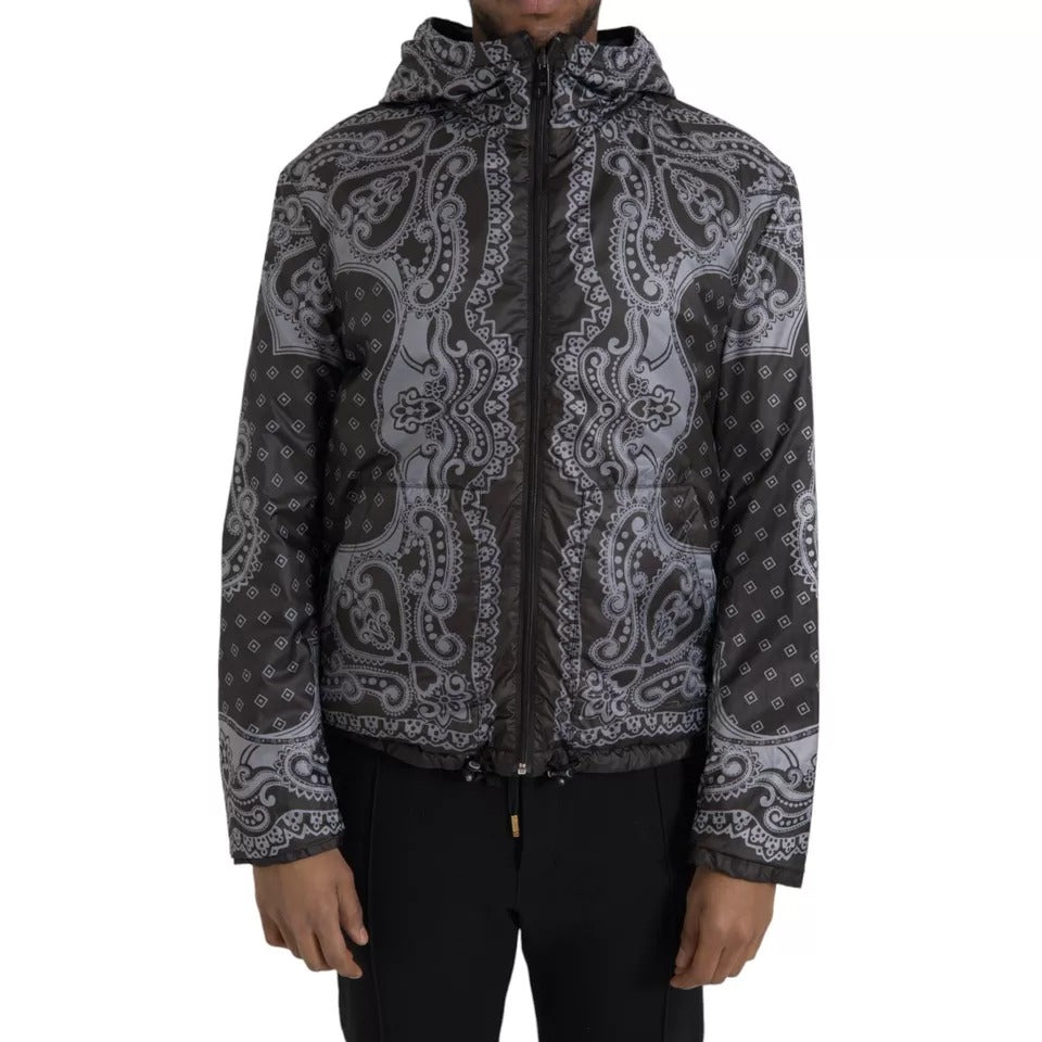 Dolce & Gabbana Grey Bandana Hooded Full Zip Bomber Jacket