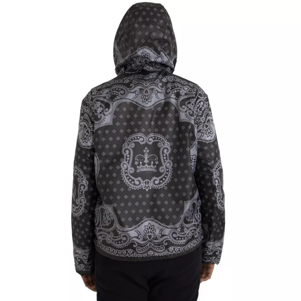 Dolce & Gabbana Grey Bandana Hooded Full Zip Bomber Jacket