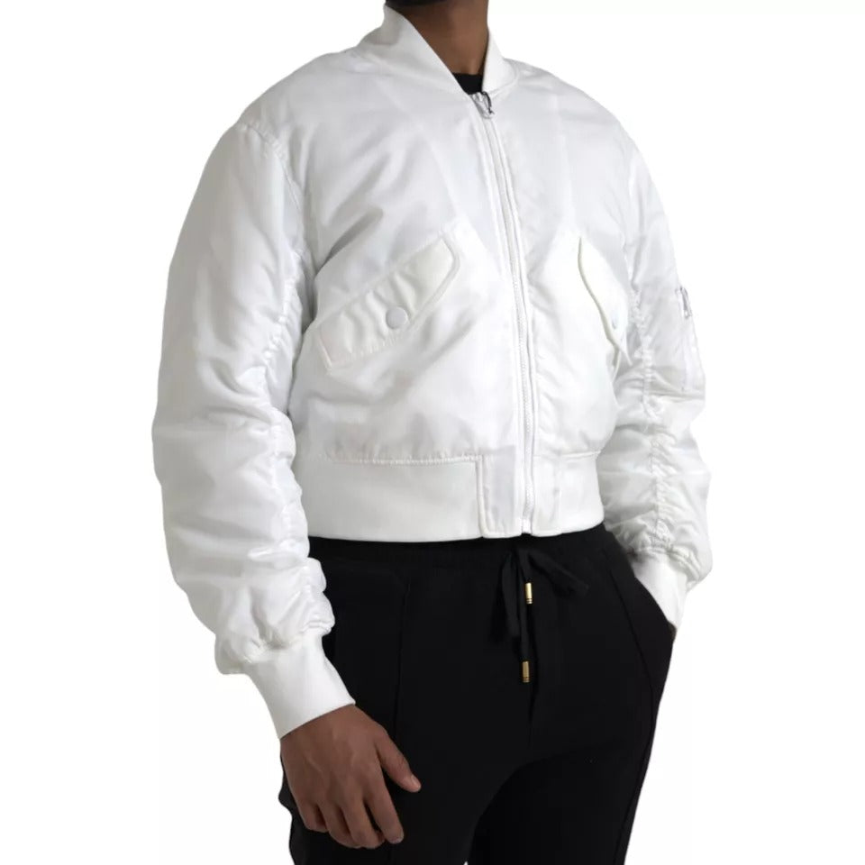 Dolce & Gabbana White Bomber μακρυμάνικο μπουφάν με φερμουάρ