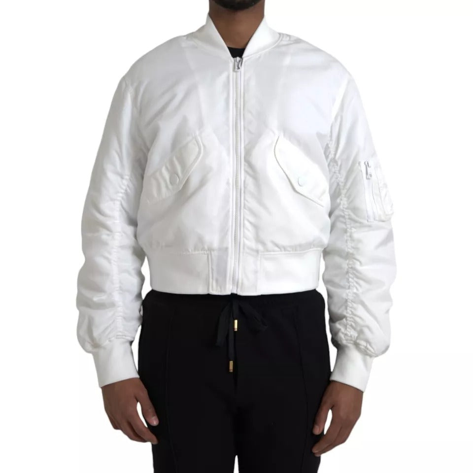 Dolce & Gabbana White Bomber μακρυμάνικο μπουφάν με φερμουάρ