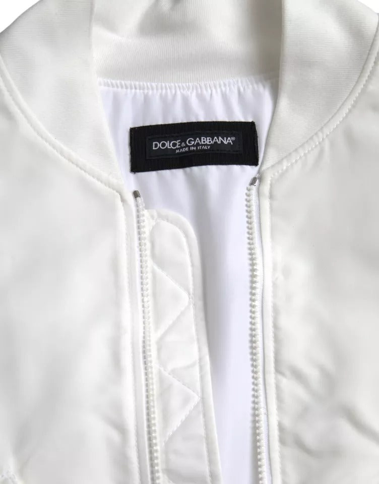 Dolce & Gabbana White Bomber μακρυμάνικο μπουφάν με φερμουάρ