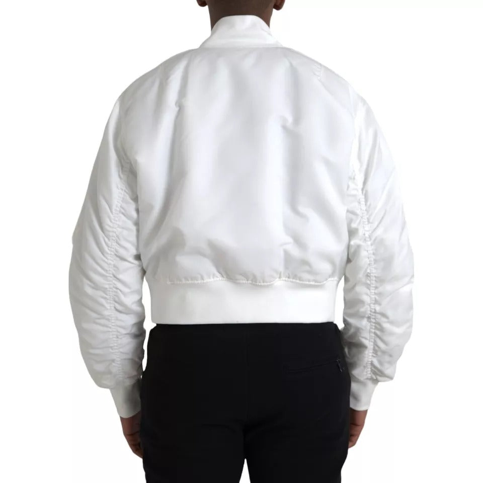 Dolce & Gabbana White Bomber μακρυμάνικο μπουφάν με φερμουάρ