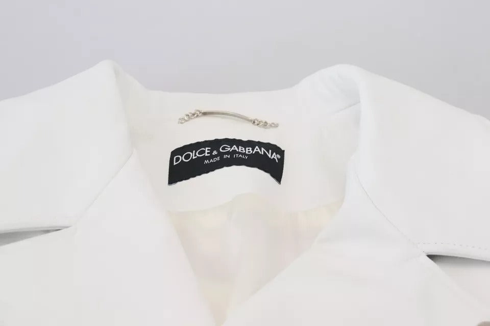 Μπουφάν με φερμουάρ Dolce & Gabbana White Leather Biker Coat