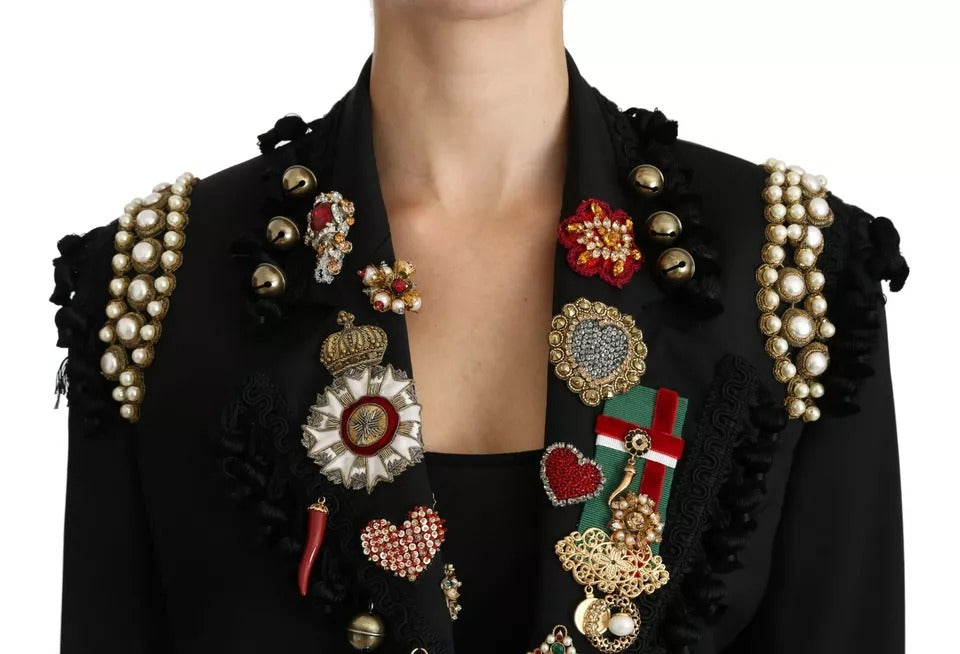 Dolce & Gabbana Black Crystal Blazer μάλλινο μπουφάν