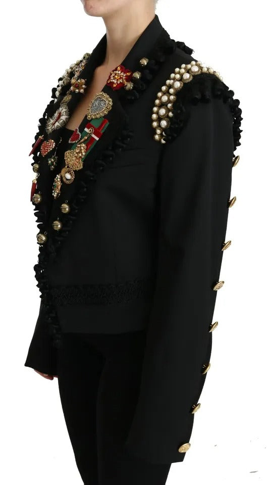 Dolce & Gabbana Black Crystal Blazer μάλλινο μπουφάν