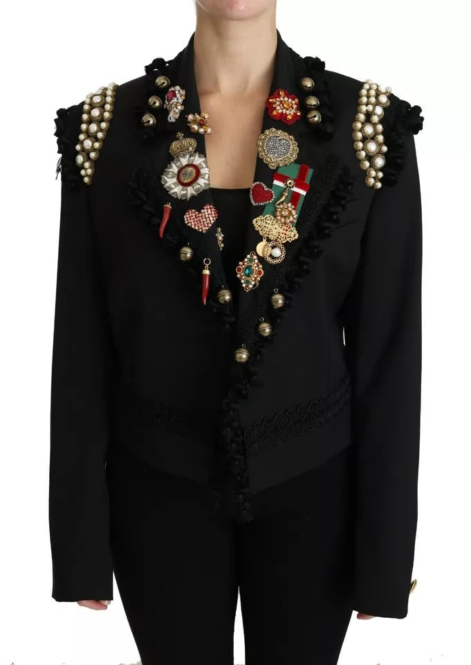 Dolce & Gabbana Black Crystal Blazer μάλλινο μπουφάν