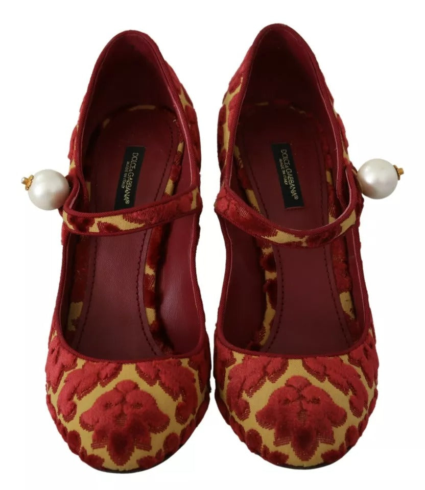 Dolce & Gabbana Red Floral Μπροκάρ Γόβες Mary Janes Pumps Παπούτσια