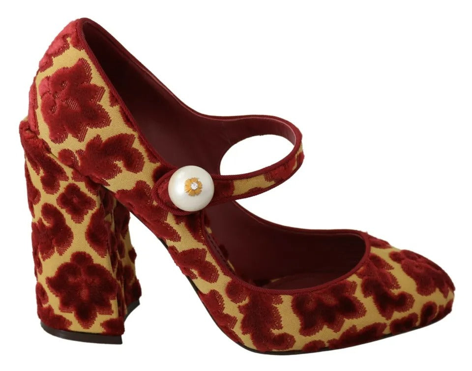 Dolce & Gabbana Red Floral Μπροκάρ Γόβες Mary Janes Pumps Παπούτσια