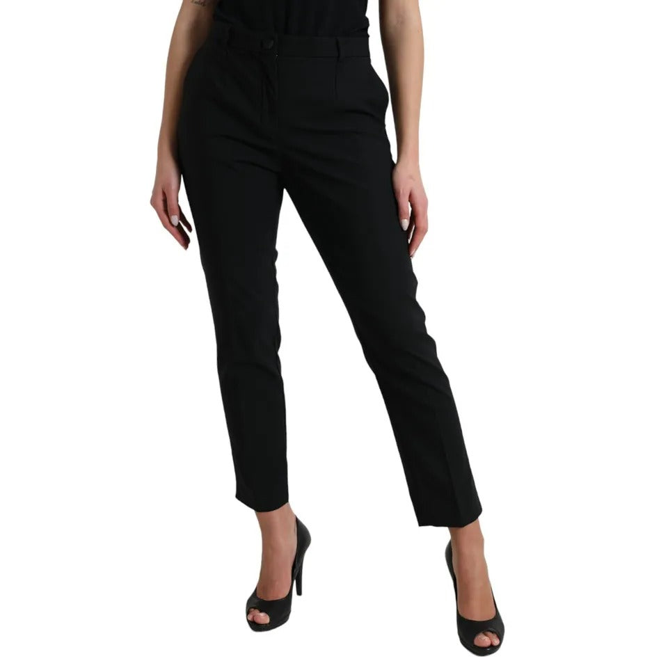 Dolce & Gabbana Black Wool High Waist Tapered Trouser Pants