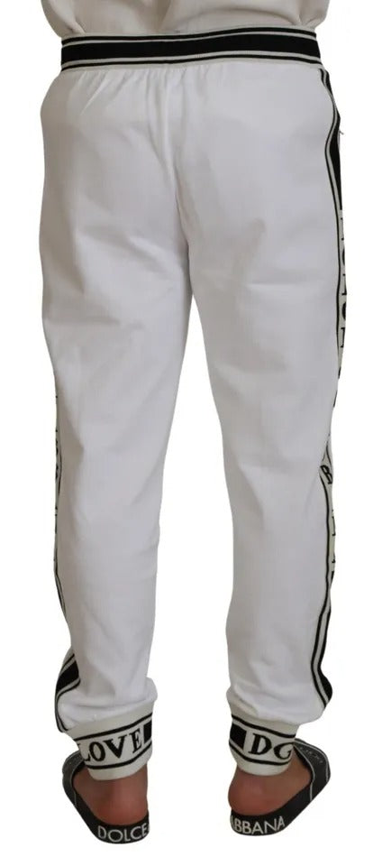 Dolce & Gabbana White Logo Βαμβακερό παντελόνι Jogger Jogging