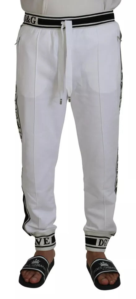 Dolce & Gabbana White Logo Βαμβακερό παντελόνι Jogger Jogging