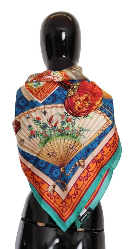 Dolce & Gabbana Multicolor Fans Dragon Nylon Shawl Wrap Scarf