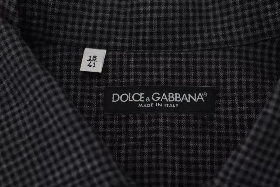 Dolce & Gabbana Μαύρο γκρι καρό μακρυμάνικο πουκάμισο με γιακά casual