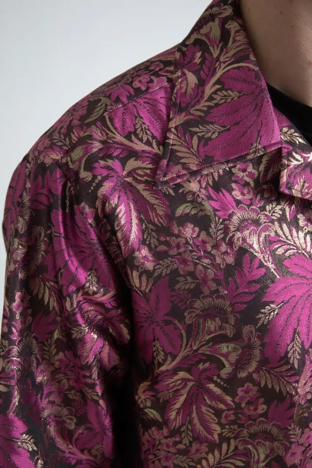 Dolce & Gabbana Fuchsia Pink Floral Jacquard Button Down Shirt