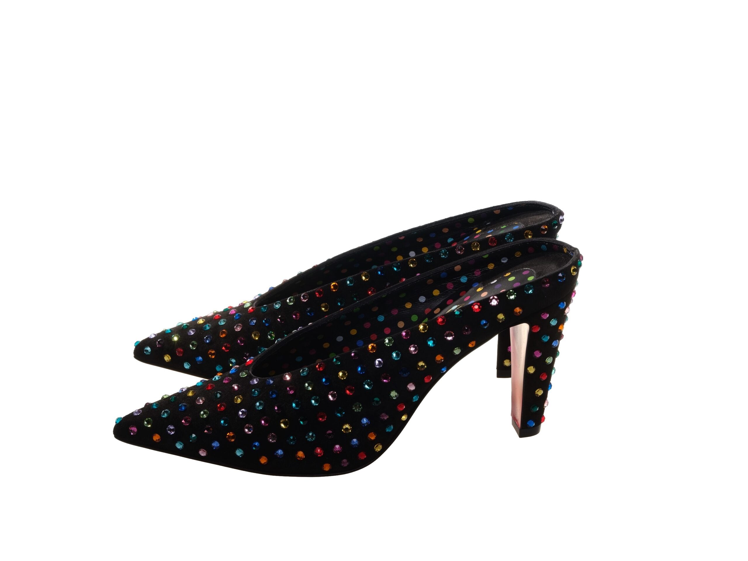 Christian Louboutin Veryvee Strass Boum 85 Suede and Multi Color Jeweled Mules