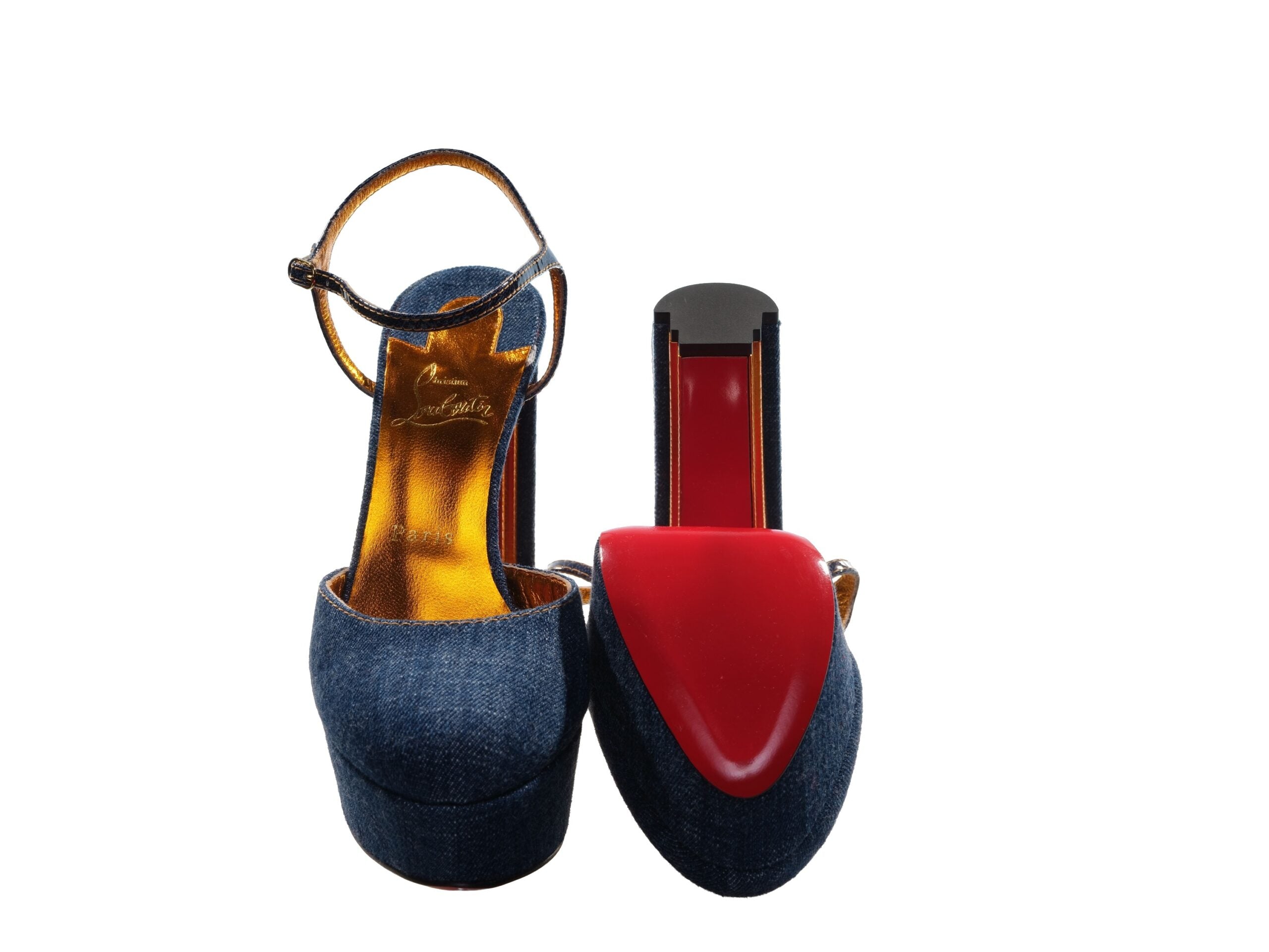 Christian Louboutin Coluna Denim Navy Blue Platform Heel Pumps