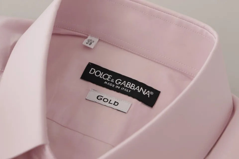 Dolce &amp; Gabbana ανοιχτό ροζ βαμβακερό φόρεμα Επίσημο Ανδρικό Πουκάμισο GOLD