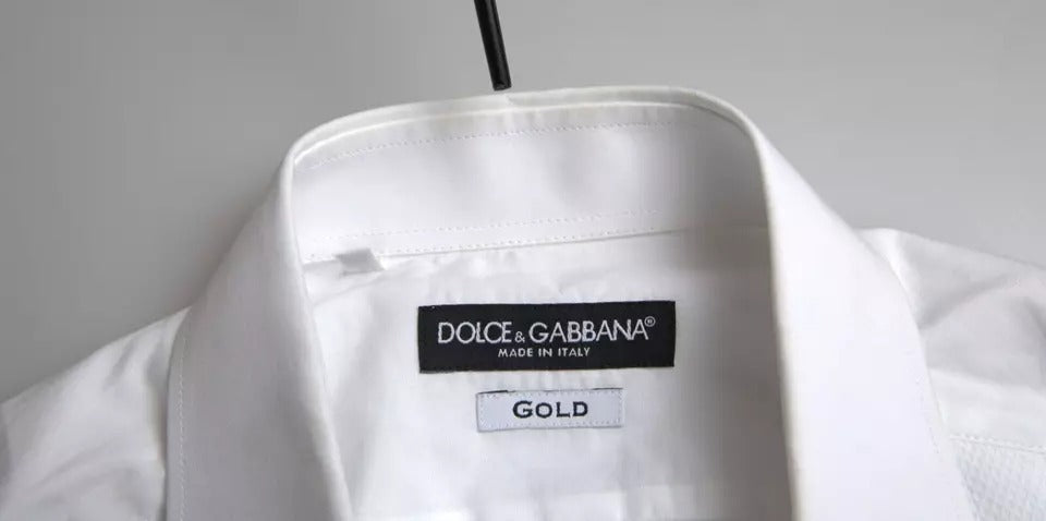 Dolce &amp; Gabbana Λευκό Επίσημο Βαμβακερό Σμόκιν Πουκάμισο GOLD