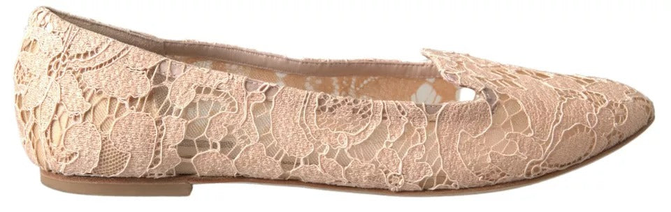 Dolce &amp; Gabbana Beige Floral Lace Loafers Flats Παπούτσια