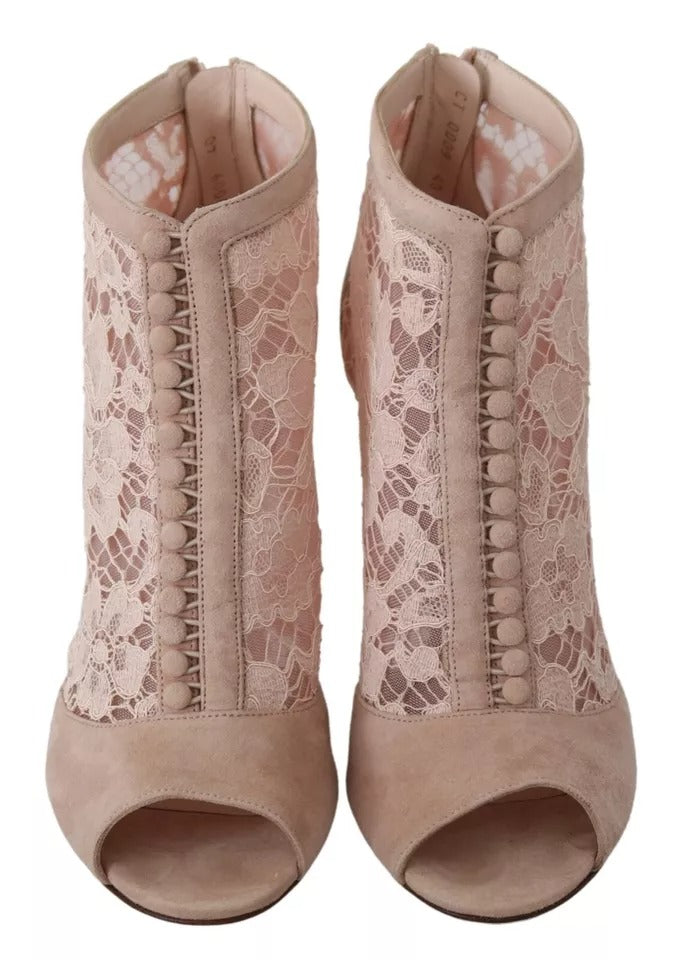 Παπούτσια Dolce &amp; Gabbana Beige Lace Suede Peep Toe Ankle Boots