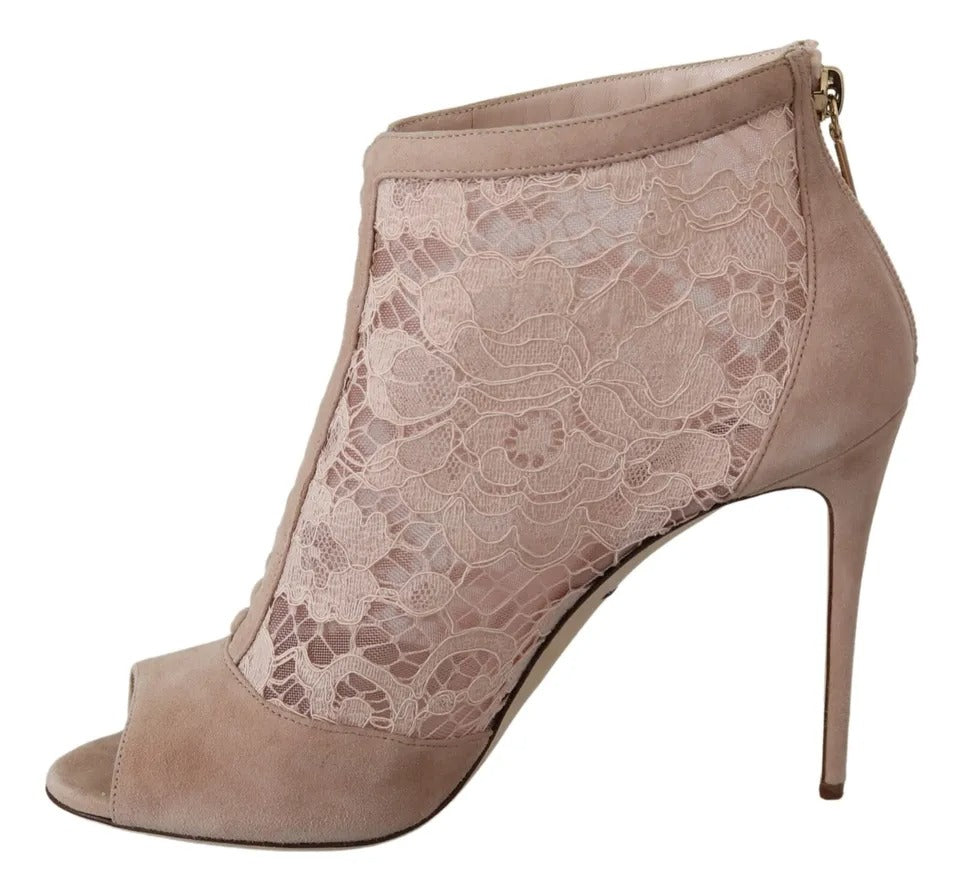 Παπούτσια Dolce &amp; Gabbana Beige Lace Suede Peep Toe Ankle Boots