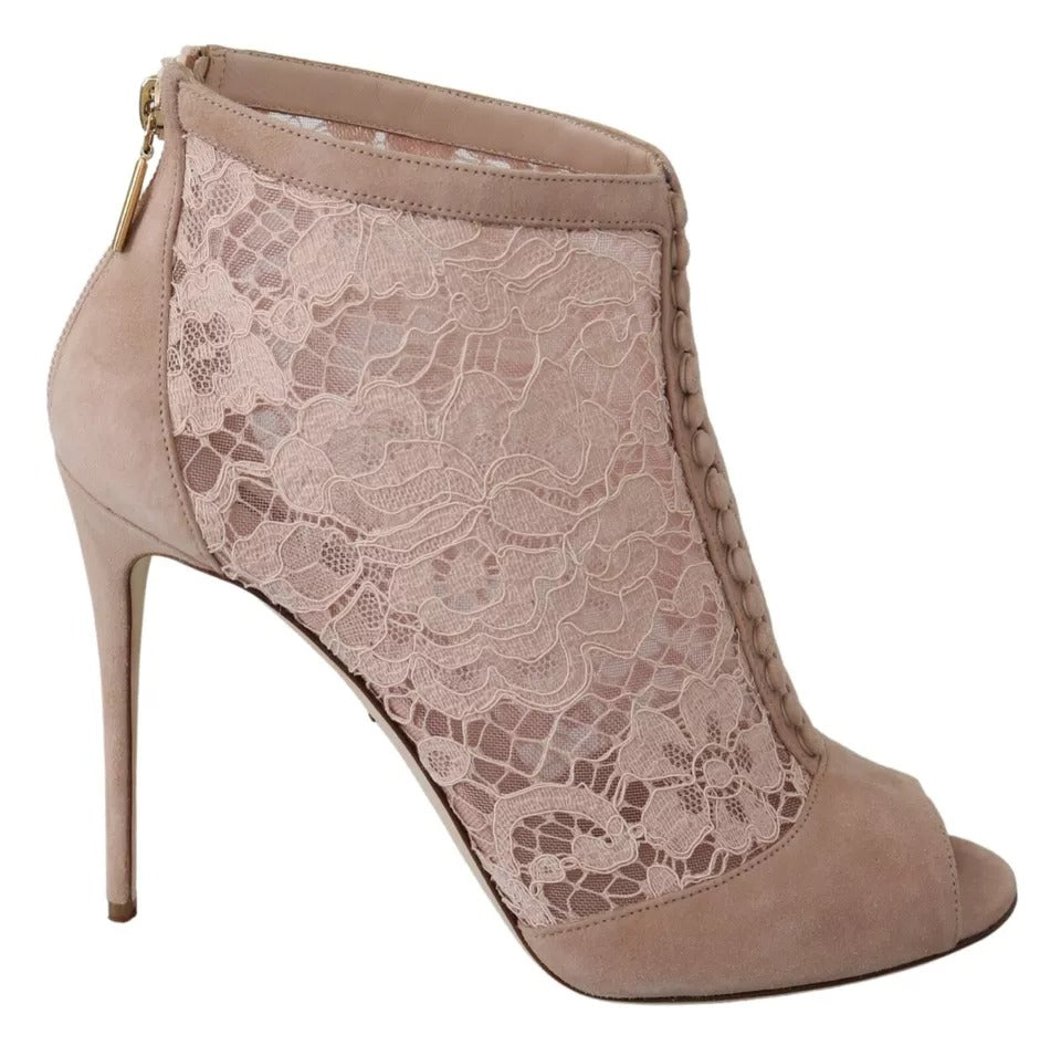 Παπούτσια Dolce &amp; Gabbana Beige Lace Suede Peep Toe Ankle Boots