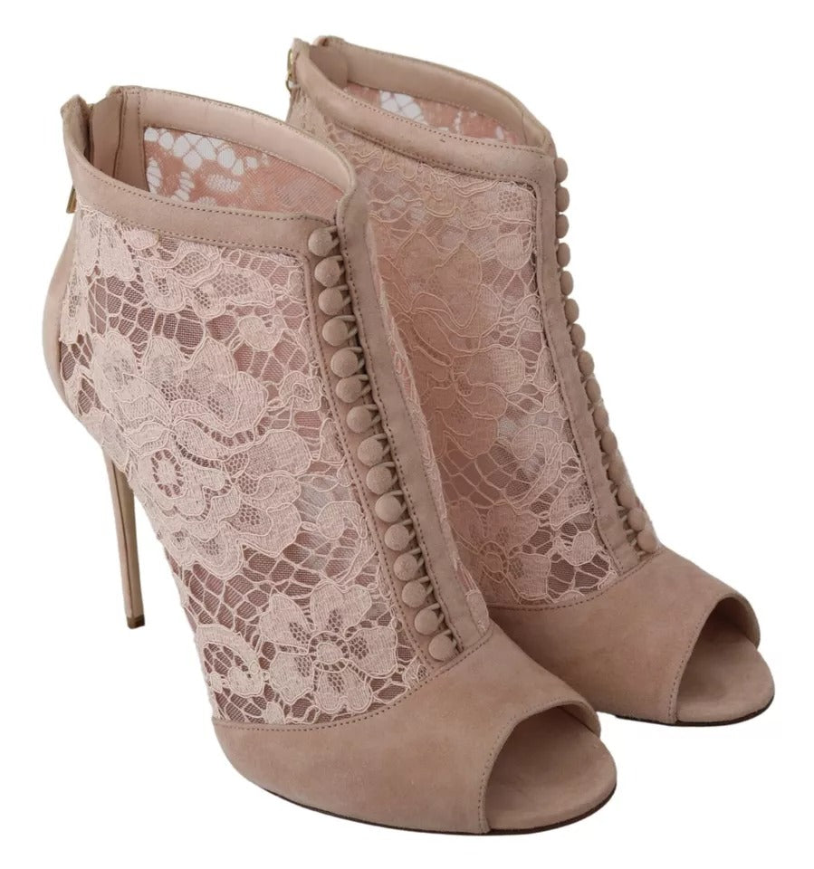 Παπούτσια Dolce &amp; Gabbana Beige Lace Suede Peep Toe Ankle Boots