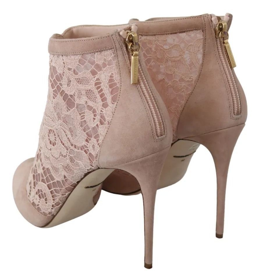 Παπούτσια Dolce &amp; Gabbana Beige Lace Suede Peep Toe Ankle Boots