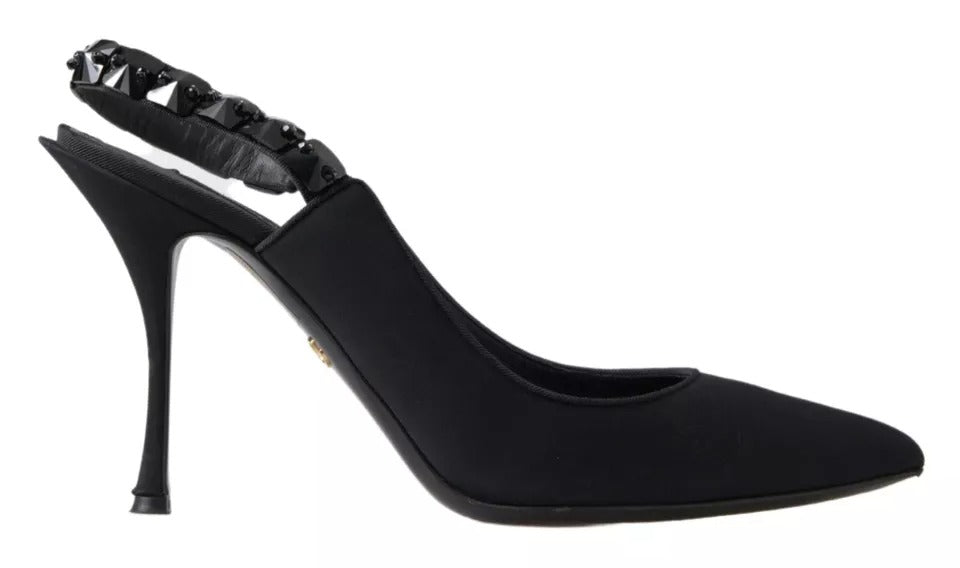 Παπούτσια Dolce &amp; Gabbana Black Embellished Charmeuse Slingback Heels