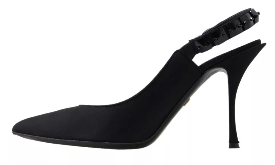 Παπούτσια Dolce &amp; Gabbana Black Embellished Charmeuse Slingback Heels